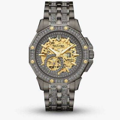 Bulova Mens Octava Crystal Gunmetal Grey Watch 98A293