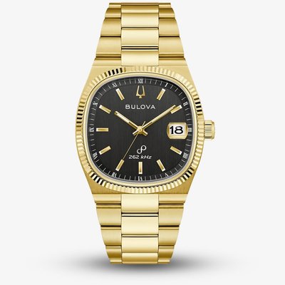 Bulova Ladies Super Seville Black Dial Gold Tone Bracelet Watch 97B246