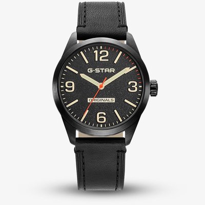 G-STAR Mens Originals Black Leather Strap Watch GSW.503.03