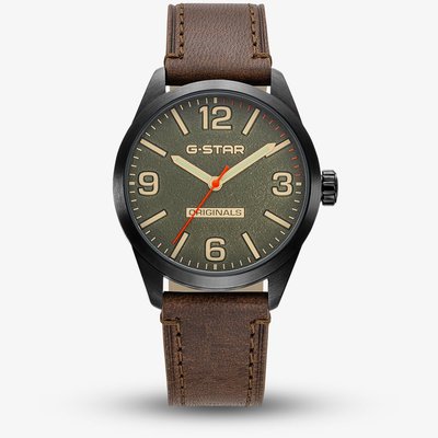 G-STAR Mens Originals Green Dial Brown Leather Strap Watch GSW.503.05