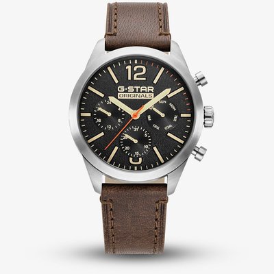 G-STAR Mens Originals Black Dial Brown Leather Strap Watch GSW.504.01