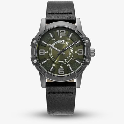G-STAR Mens Constructed Green Dial Black Leather Strap Watch GSW.506.04