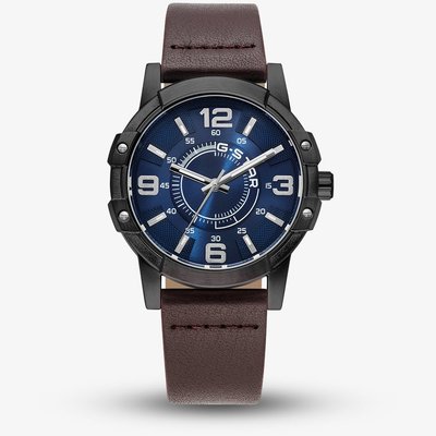G-STAR Mens Constructed Blue Dial Brown Leather Strap Watch GSW.506.05