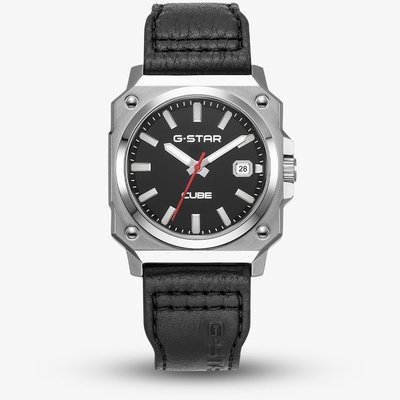 G-STAR Mens Cube Black Leather Strap Watch GSW.508.01