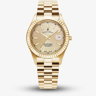 Jacques du Manoir Mens Inspiration Business Gold Dial Stainless Steel Bracelet Watch JWG03002
