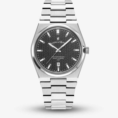 Jacques du Manoir Mens Horizon Black Dial Silver Tone Stainless Steel Bracelet Watch JWG03506