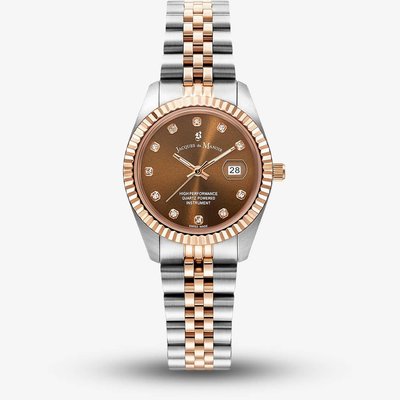 Jacques du Manoir Ladies Inspiration Elegance Brown Dial Two Tone Stainless Steel Bracelet Watch JWL01202