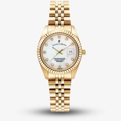Jacques du Manoir Ladies Inspiration Elegance White Mother Of Pearl Dial Gold Tone Stainless Steel Bracelet Watch JWL01203