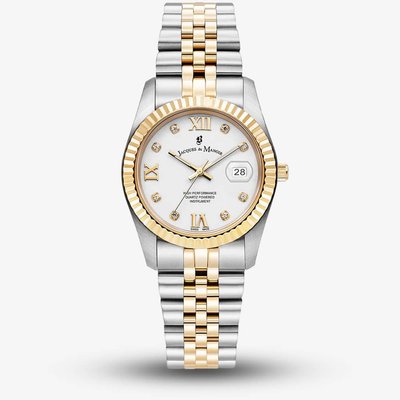 Jacques du Manoir Ladies Inspiration Roman II White Dial Two Tone Stainless Steel Bracelet Watch JWL01305