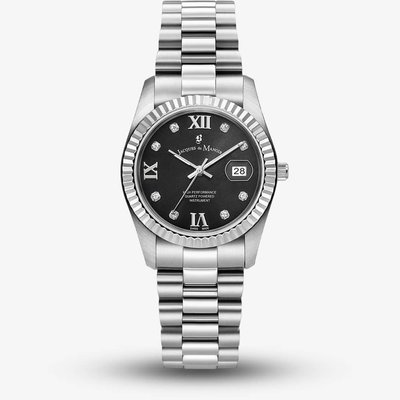 Jacques du Manoir Ladies Inspiration Roman II Black Dial Stainless Steel Bracelet Watch JWL01308