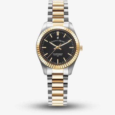 Jacques du Manoir Ladies Inspiration Prime Black Dial Two Tone Stainless Steel Bracelet Watch JWL03906