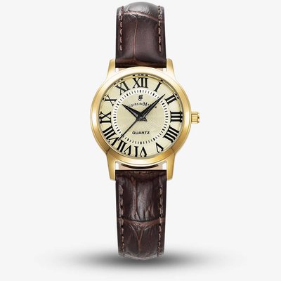 Jacques du Manoir Ladies Genesis Gold Dial Brown Leather Strap Watch JWL04904
