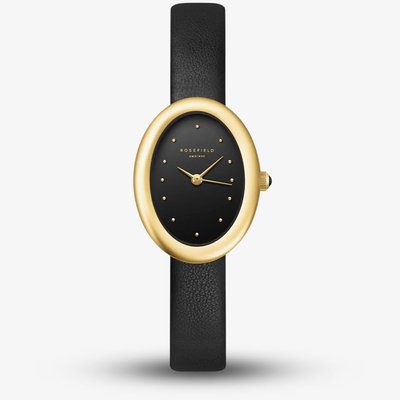 ROSEFIELD Ladies Ovale Black Dial Leather Strap Watch OVBGLG-OV18