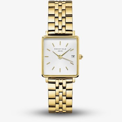 ROSEFIELD Ladies Boxy XS White Dial Golden Bracelet Watch QMWSG-Q021