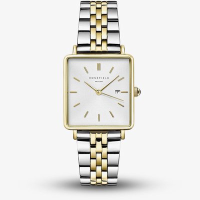 ROSEFIELD Ladies Boxy White Dial Two Tone Bracelet Watch QVSGD-Q013