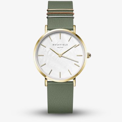 ROSEFIELD Ladies West Village White Mother of Pearl Green Leather Strap Watch WFGG-W85