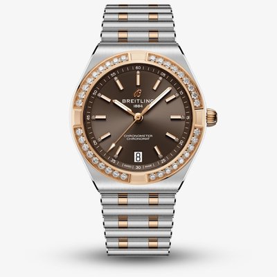 Breitling Ladies Chronomat Automatic 36 Brown Dial Stainless Steel & 18ct Rose Gold Bracelet Watch U10320591Q1U1