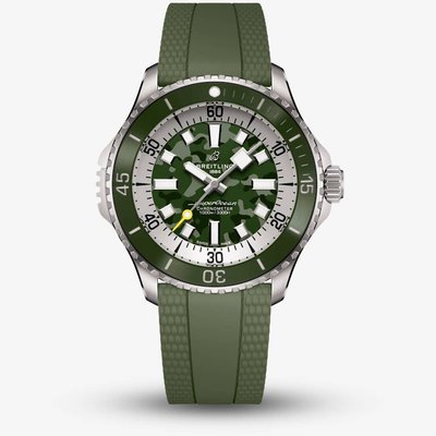 Breitling Superocean Automatic 46 Super Diver Khaki Rubber Watch E10379D31L1S1