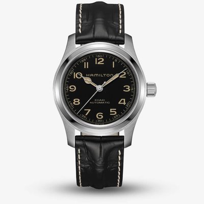 Hamilton Mens Khaki Field Murph Auto 42mm Black Leather Strap Watch H70605731