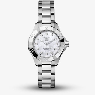 TAG Heuer Ladies Aquaracer Professional 100 Solargraph White Mother Of Pearl Dial Stainless Steel Bracelet Watch WBP141H.BA0049