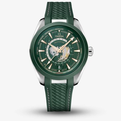 OMEGA Mens Aqua Terra GMT Worldtimer Dark Green Watch 220.32.43.22.10.001