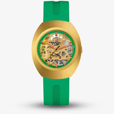 Rado Mens Limited Edition Diastar Original Gold Plated Green Rubber Strap Watch R12166309