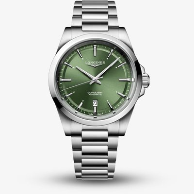 Longines Mens Conquest Automatic Green Dial Stainless Steel Bracelet Watch L3.830.4.02.6