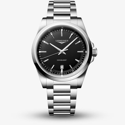 Longines Mens Conquest Black Dial Stainless Steel Bracelet Watch L3.860.4.52.6