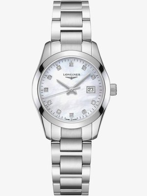 Longines Conquest Diamond Set Mother of Pearl Dial Silver Bracelet Watch L2.286.4.87.6