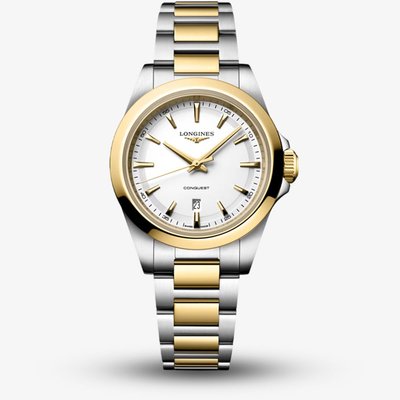 Longines Ladies Conquest White Dial Two-Tone Stainless Steel Bracelet Watch L3.350.3.12.7