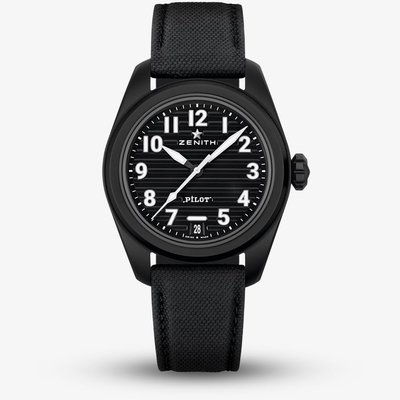 Zenith Mens Pilot Automatic Black Rubber Strap Watch 49.4000.3620/21.I001