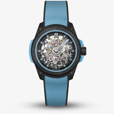 NORQAIN Wild One Skeleton Sky Blue Rubber Strap Watch N3001.07Q02.B02.R01