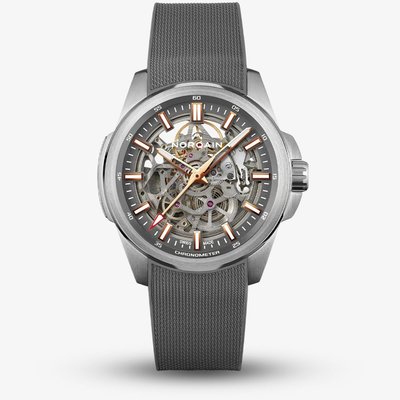 NORQAIN Independence Skeleton Grey Rubber Strap Watch N3000.07S02.G01.R01