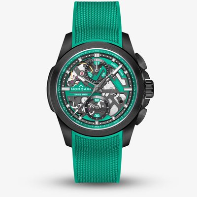 NORQAIN Limited Edition Independence Skeleton Chrono Teal Rubber Strap Watch N3200.40T02.J01.R01