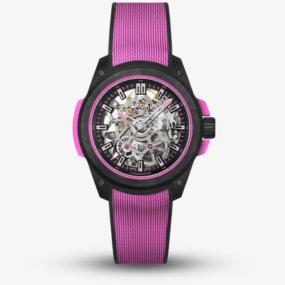 NORQAIN Wild One Skeleton Hyper Pink Rubber Strap Watch N3001.07Q04.B03.R01