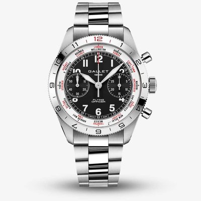 Gallet Mens Flying Officer Black Chronograph Dial Bracelet Watch AG2301131B1A1