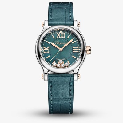 Chopard Ladies Happy Sport Mint Green Leather Strap Watch 278573-3030