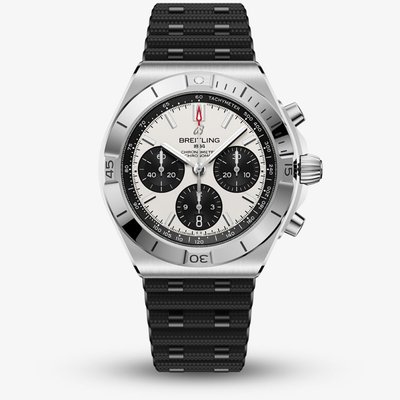 Breitling Mens Chronomat B01 42 White Dial Black Rubber Strap Watch AB0158101A1S1