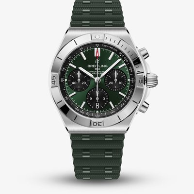 Breitling Mens Chronomat B01 42 Green Dial Rubber Strap Watch AB0158101L1S1