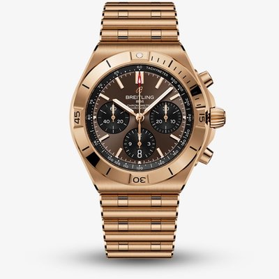 Breitling Mens Chronomat B01 42 Brown Dial 18ct Rose Gold Bracelet Watch RB0158101Q1R1