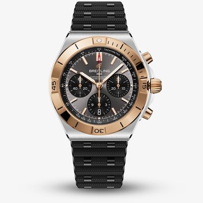 Breitling Mens Chronomat B01 42 Grey Dial Black Rubber Strap Watch UB0158101B1S1