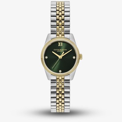 Olivia Burton Ladies Highbury Green Dial Two-Tone Stainless Steel Bracelet Watch 24000387