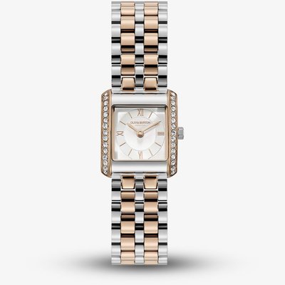 Olivia Burton Ladies Berkley Silver Dial Square Two Tone Bracelet Watch S/S 24000384