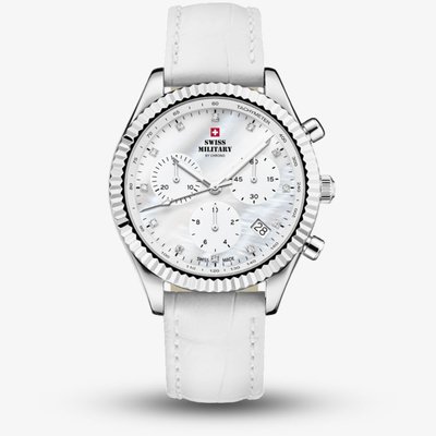 Swiss Military Ladies Elegant White Mother Of Pearl Chronograph Watch SM30207.06