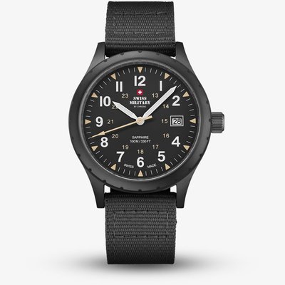 Swiss Military Mens Classic Army Style Black Fabric Strap Watch SM34108.06