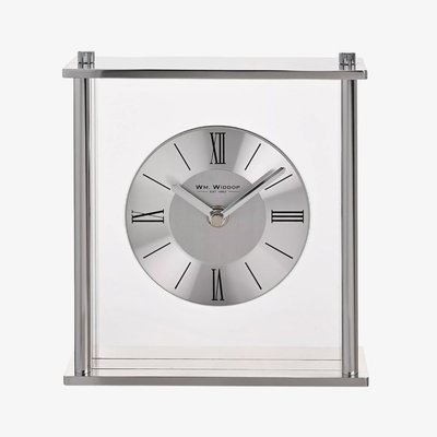 WM Widdop Silver Square Mantel Clock W3429