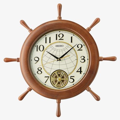 Seiko Wooden Maritime Style Rotating Pendulum Wall Clock QXC242B