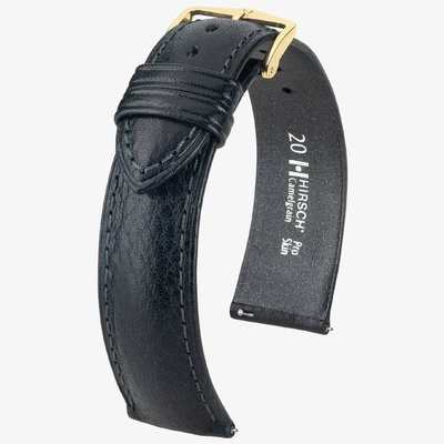 HIRSCH Camelgrain 14mm Medium Black Leather Watch Strap 01009150-1-14