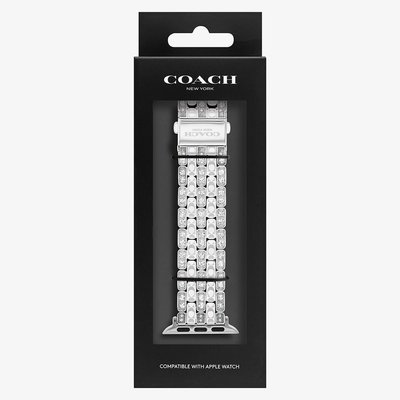 Coach Ladies Silver Tone Crystal Set Apple Watch Strap 14700261
