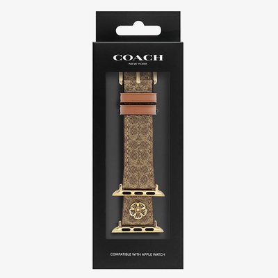 Coach Ladies Flower Motif Brown Leather Apple Watch Strap 14700235